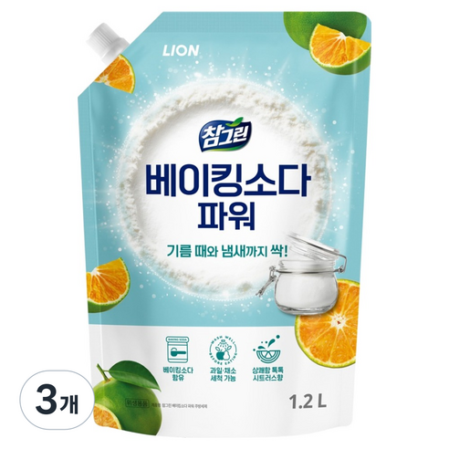 참그린 베이킹소다 파워 주방세제 리필, 3개, 1.2L